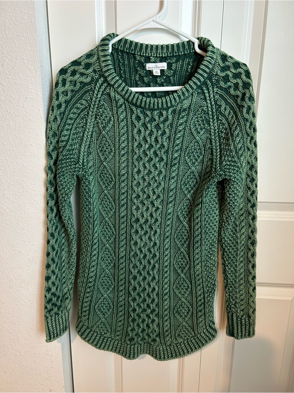 L.L.Bean Signature Green Cable Knit Sweater Women’s M Aran Fisherman Knit